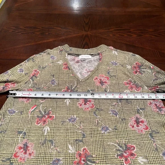 NWOT Ces Femme Yellow Plaid Floral Top | Size Large - Picture 6 of 13